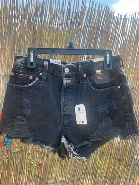 Levi's Black Distressed Denim Cutoff Shorts